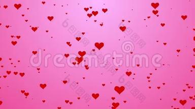 可爱的心型在粉红色背景运动中流动